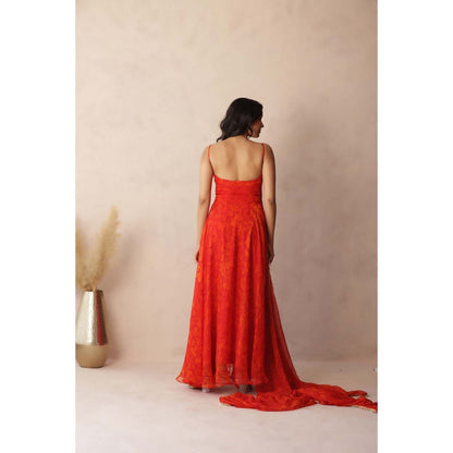 DEASHA INDIA Kumud Orange Anarkali with Pant and Dupatta (Set of 3)