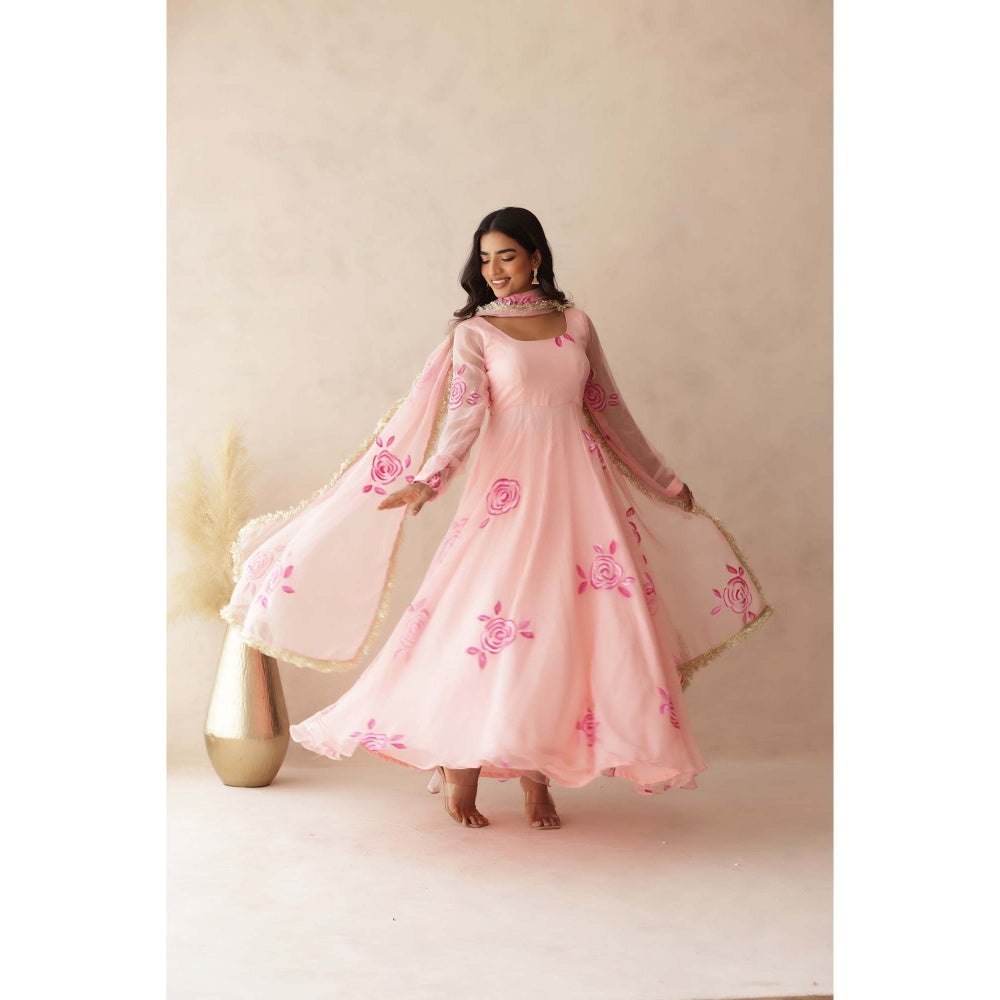 DEASHA INDIA Kavini Pastel Pink Anarkali with Pant and Dupatta (Set of 3)