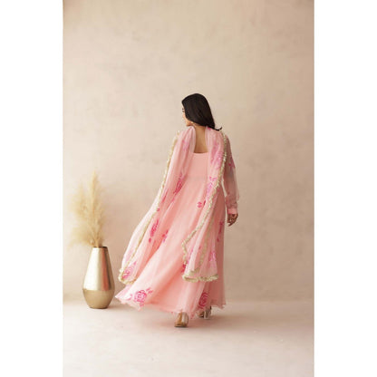 DEASHA INDIA Kavini Pastel Pink Anarkali with Pant and Dupatta (Set of 3)