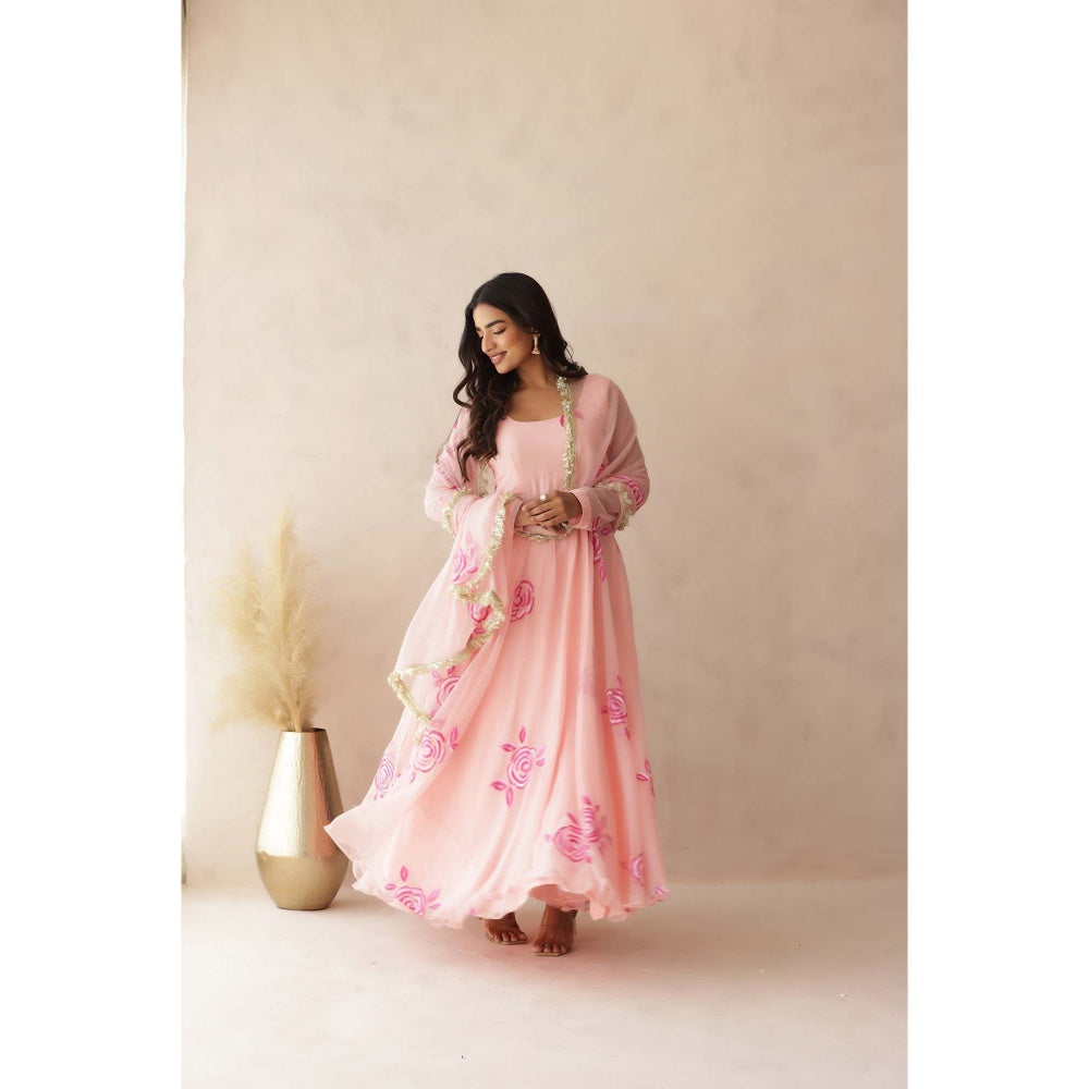 DEASHA INDIA Kavini Pastel Pink Anarkali with Pant and Dupatta (Set of 3)