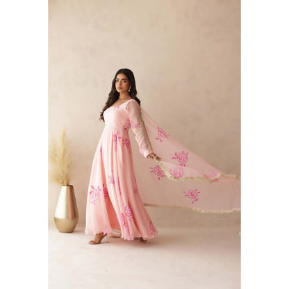 DEASHA INDIA Kavini Pastel Pink Anarkali with Pant and Dupatta (Set of 3)