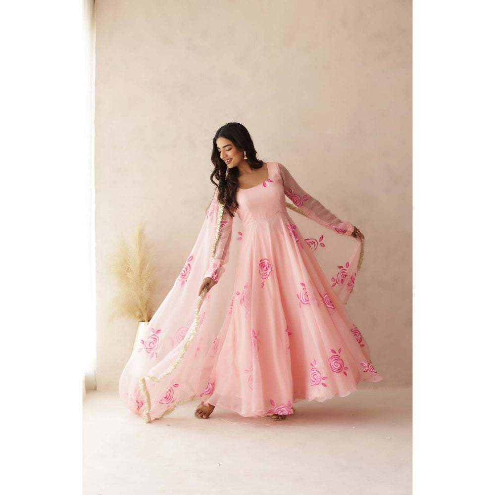 DEASHA INDIA Kavini Pastel Pink Anarkali with Pant and Dupatta (Set of 3)