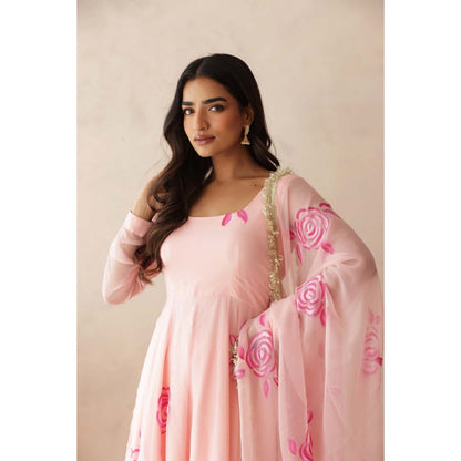 DEASHA INDIA Kavini Pastel Pink Anarkali with Pant and Dupatta (Set of 3)