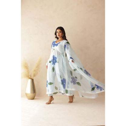 DEASHA INDIA Tahira Blue Hand Painted Anarkali with Pant and Dupatta (Set of 3)