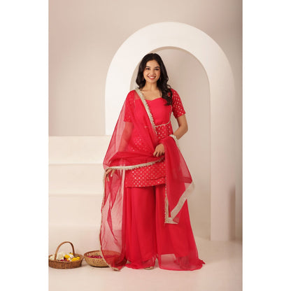 DEASHA INDIA Sameen Golden Buti Pink Palazzo Suit Set (Set of 3)
