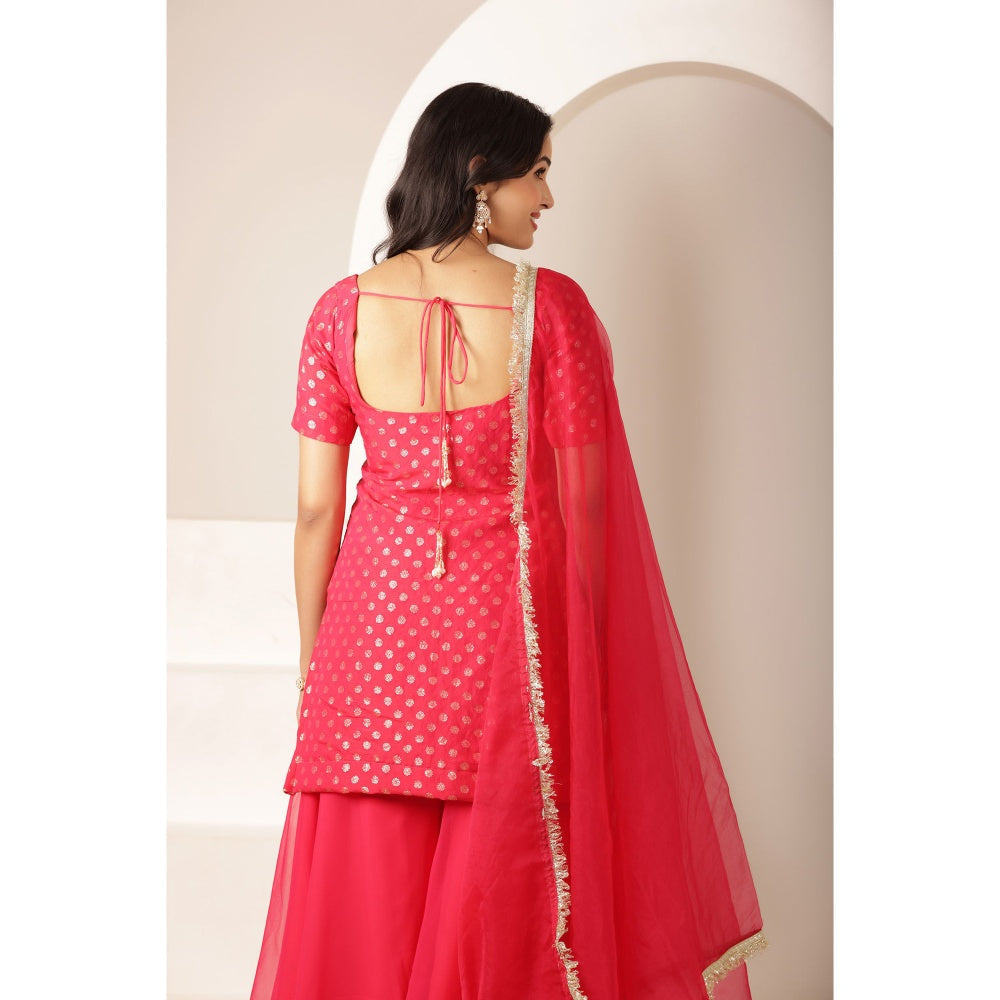 DEASHA INDIA Sameen Golden Buti Pink Palazzo Suit Set (Set of 3)