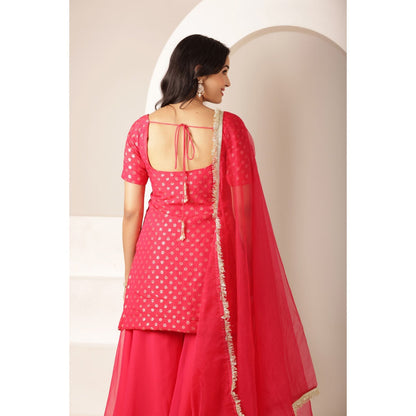 DEASHA INDIA Sameen Golden Buti Pink Palazzo Suit Set (Set of 3)
