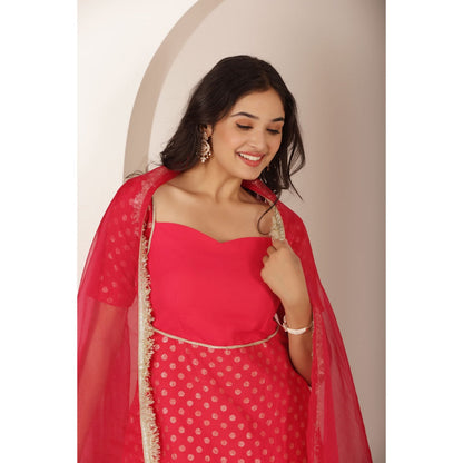 DEASHA INDIA Sameen Golden Buti Pink Palazzo Suit Set (Set of 3)