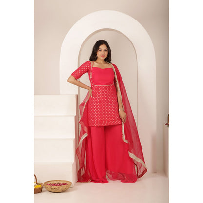 DEASHA INDIA Sameen Golden Buti Pink Palazzo Suit Set (Set of 3)