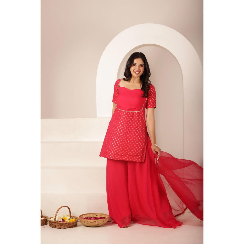 DEASHA INDIA Sameen Golden Buti Pink Palazzo Suit Set (Set of 3)