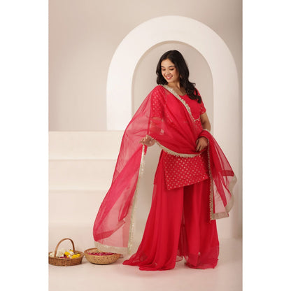 DEASHA INDIA Sameen Golden Buti Pink Palazzo Suit Set (Set of 3)
