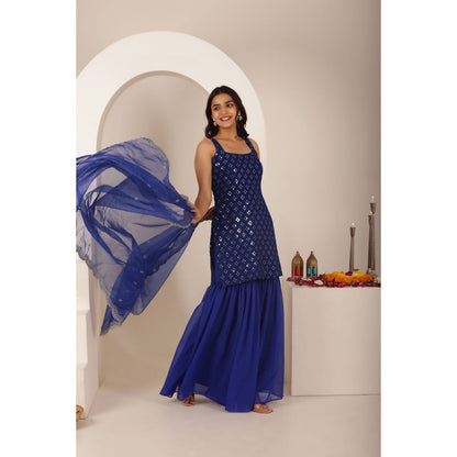 DEASHA INDIA Keerthi Blue Chikankari Sharara with Kurti and Dupatta (Set of 3)
