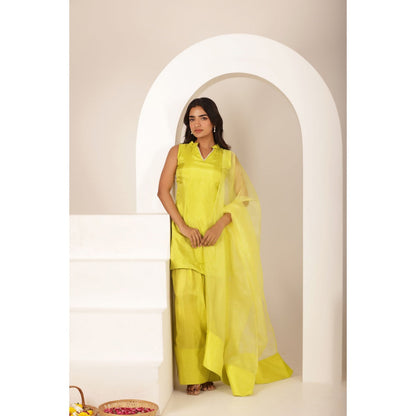 DEASHA INDIA Yellow Sharjeena Neon Kurti with Palazzo and Dupatta (Set of 3)