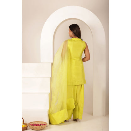 DEASHA INDIA Yellow Sharjeena Neon Kurti with Palazzo and Dupatta (Set of 3)