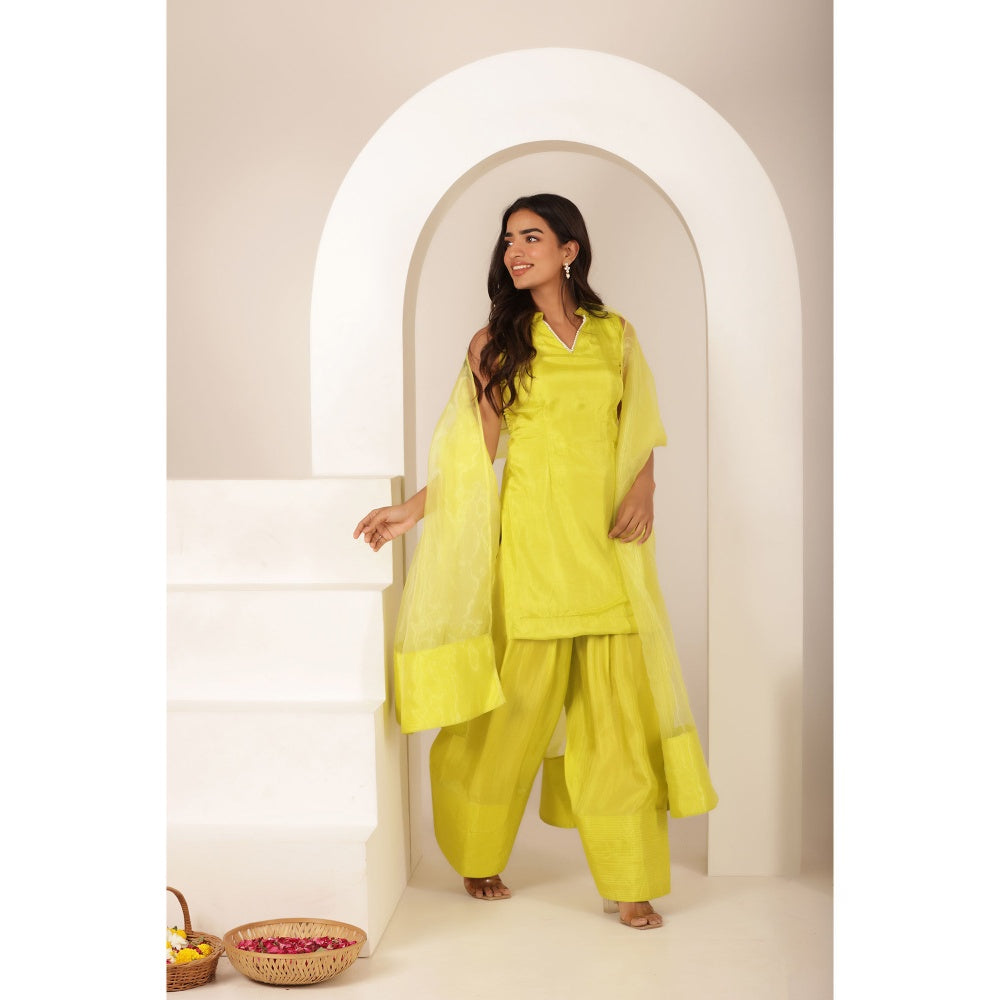 DEASHA INDIA Yellow Sharjeena Neon Kurti with Palazzo and Dupatta (Set of 3)