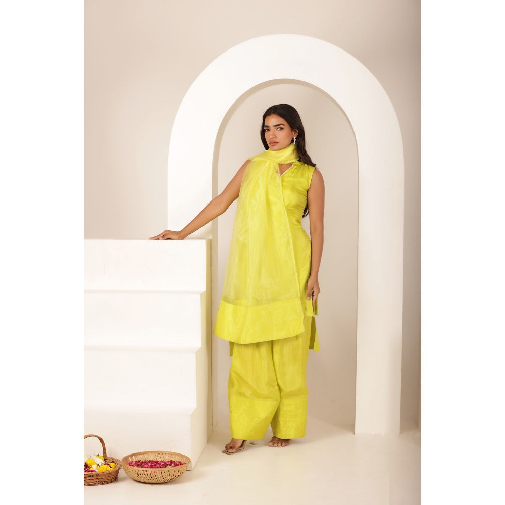 DEASHA INDIA Yellow Sharjeena Neon Kurti with Palazzo and Dupatta (Set of 3)