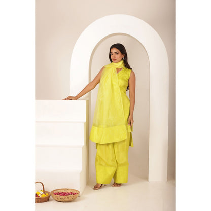 DEASHA INDIA Yellow Sharjeena Neon Kurti with Palazzo and Dupatta (Set of 3)