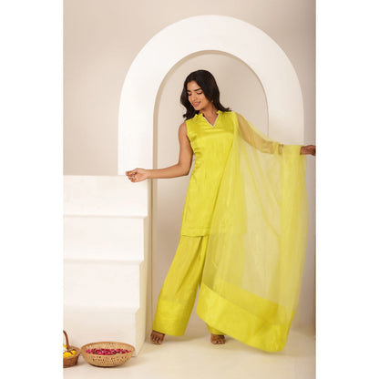 DEASHA INDIA Yellow Sharjeena Neon Kurti with Palazzo and Dupatta (Set of 3)