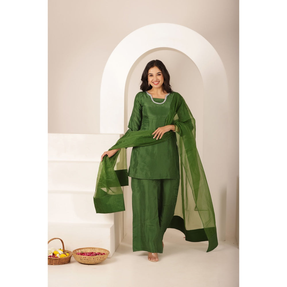 DEASHA INDIA Mehnoor Green Farshid Kurti with Palazzo and Dupatta (Set of 3)