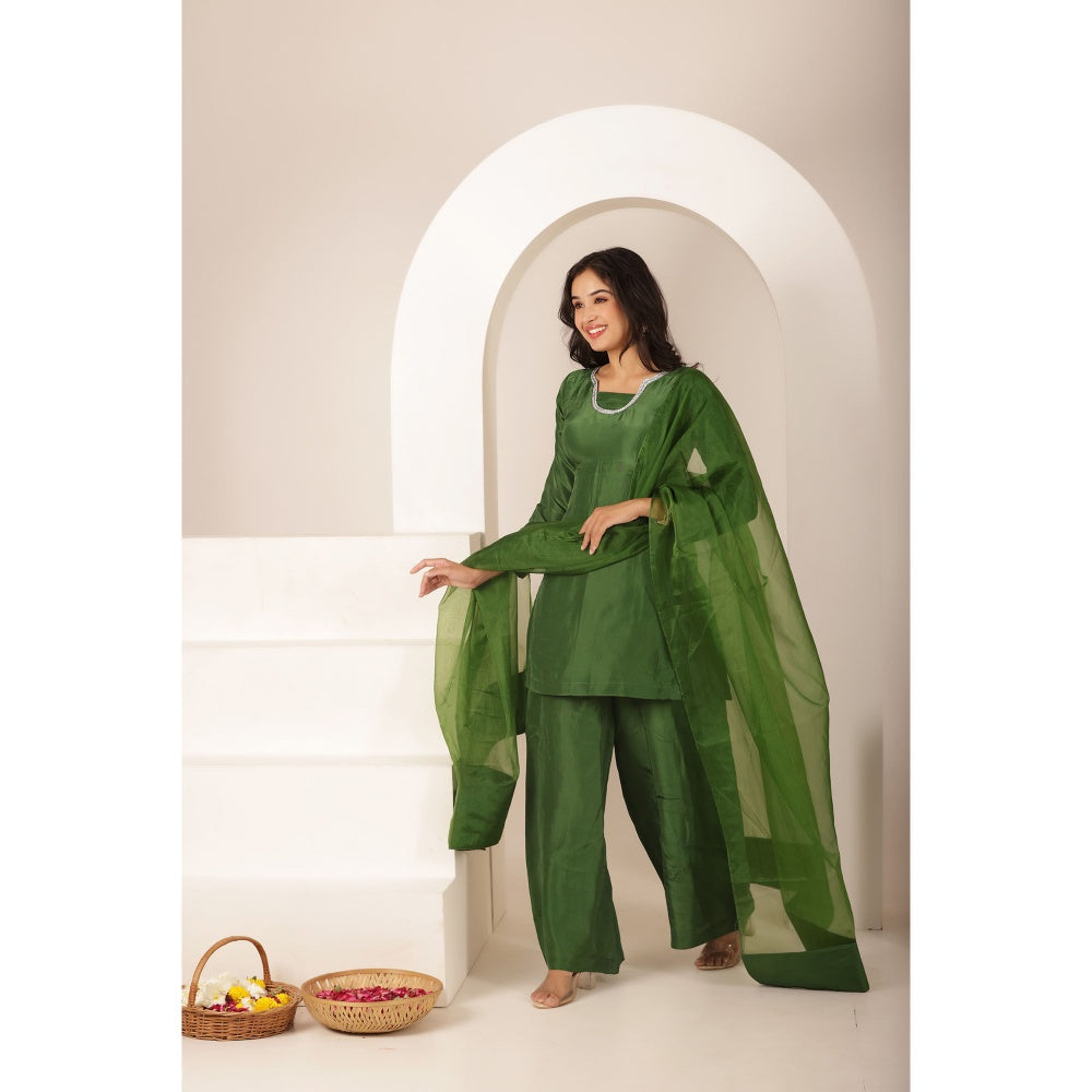DEASHA INDIA Mehnoor Green Farshid Kurti with Palazzo and Dupatta (Set of 3)