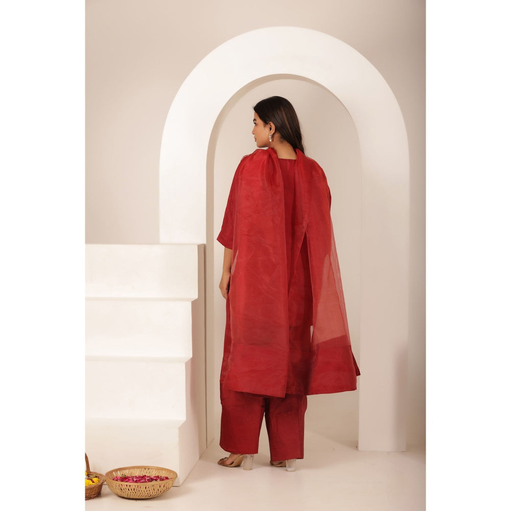 DEASHA INDIA Alizeh Red Farshid Kurti with Palazzo and Dupatta (Set of 3)