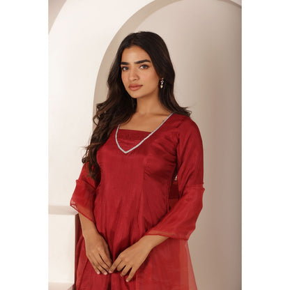 DEASHA INDIA Alizeh Red Farshid Kurti with Palazzo and Dupatta (Set of 3)