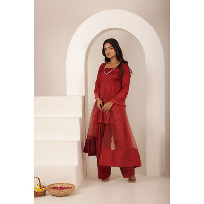 DEASHA INDIA Alizeh Red Farshid Kurti with Palazzo and Dupatta (Set of 3)
