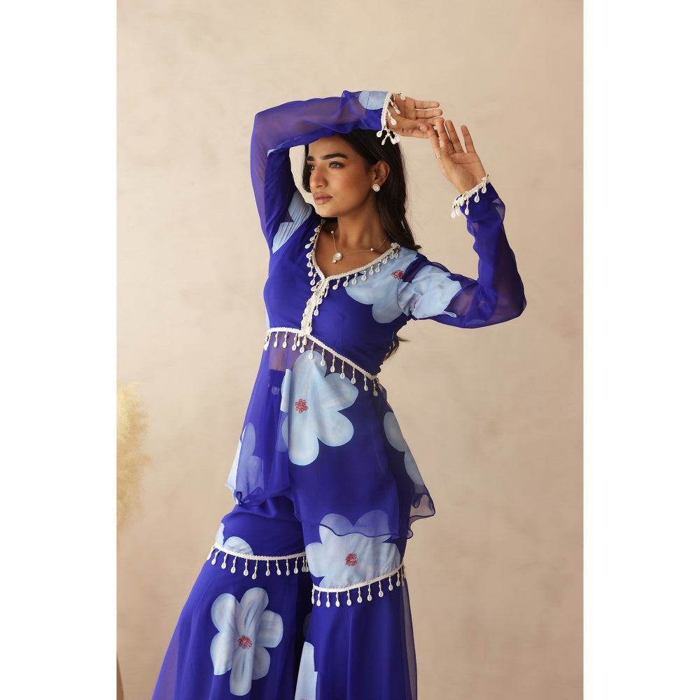 DEASHA INDIA Rahini Blue Hand Painted Co-Ord (Set of 2)