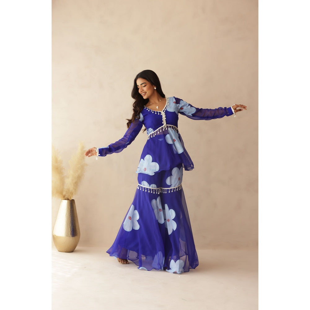 DEASHA INDIA Rahini Blue Hand Painted Co-Ord (Set of 2)