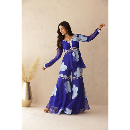 DEASHA INDIA Rahini Blue Hand Painted Co-Ord (Set of 2)