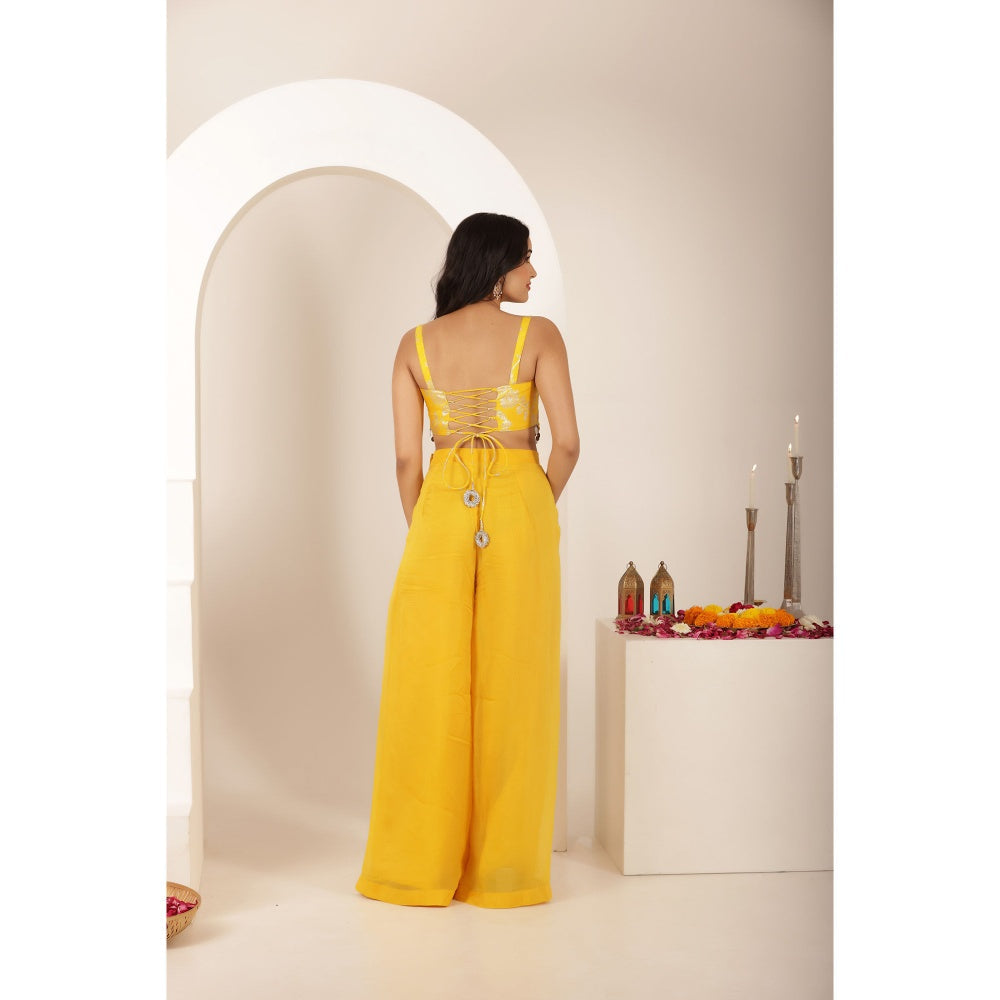 DEASHA INDIA Shamya Yellow Blouse with Palazzo and Dupatta (Set of 3)