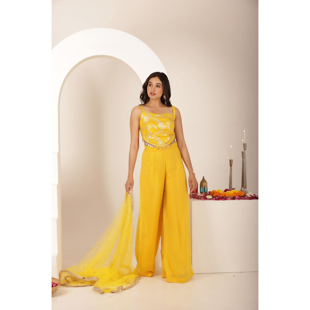 DEASHA INDIA Shamya Yellow Blouse with Palazzo and Dupatta (Set of 3)