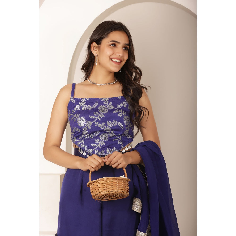 DEASHA INDIA Shravya Blue Blouse with Palazzo and Dupatta (Set of 3)