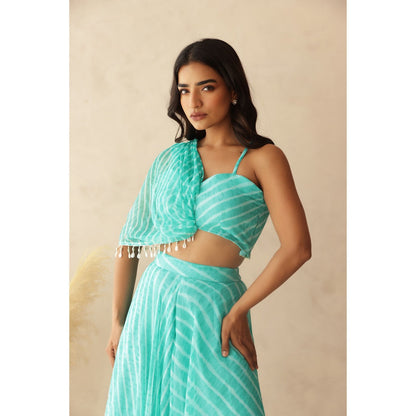 DEASHA INDIA Tashi C Green Leheriya Co-Ord (Set of 2)
