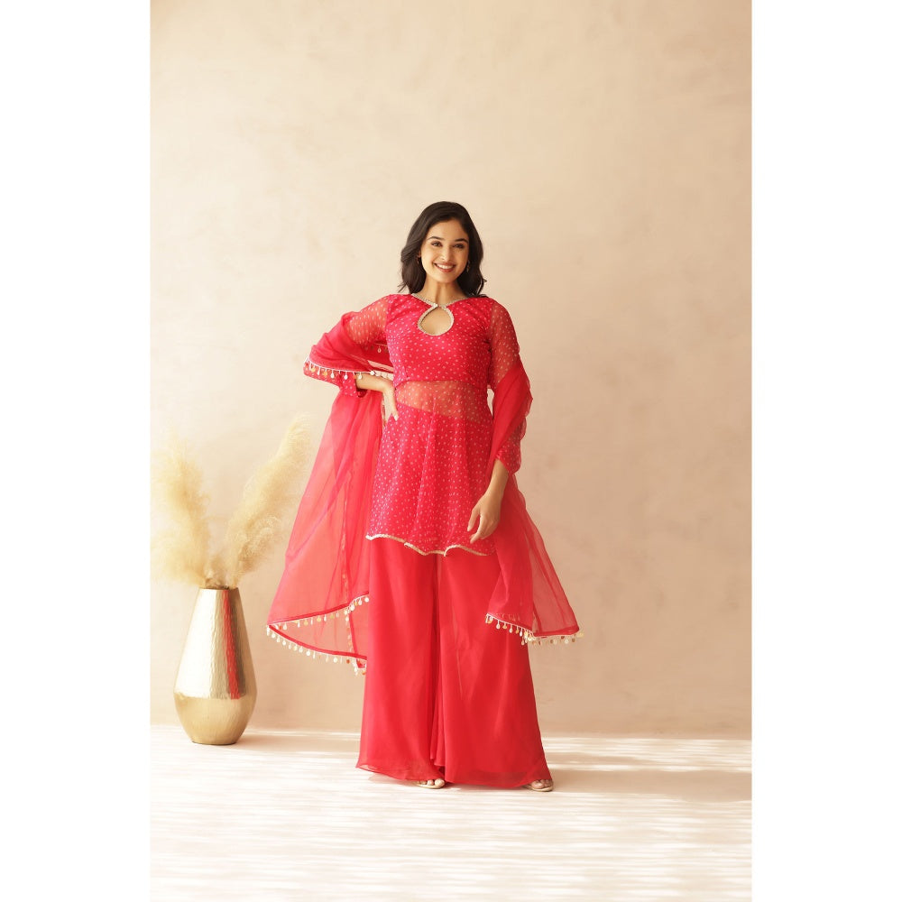 DEASHA INDIA Aarna Pink Bandani Top with Palazzo and Dupatta (Set of 3)