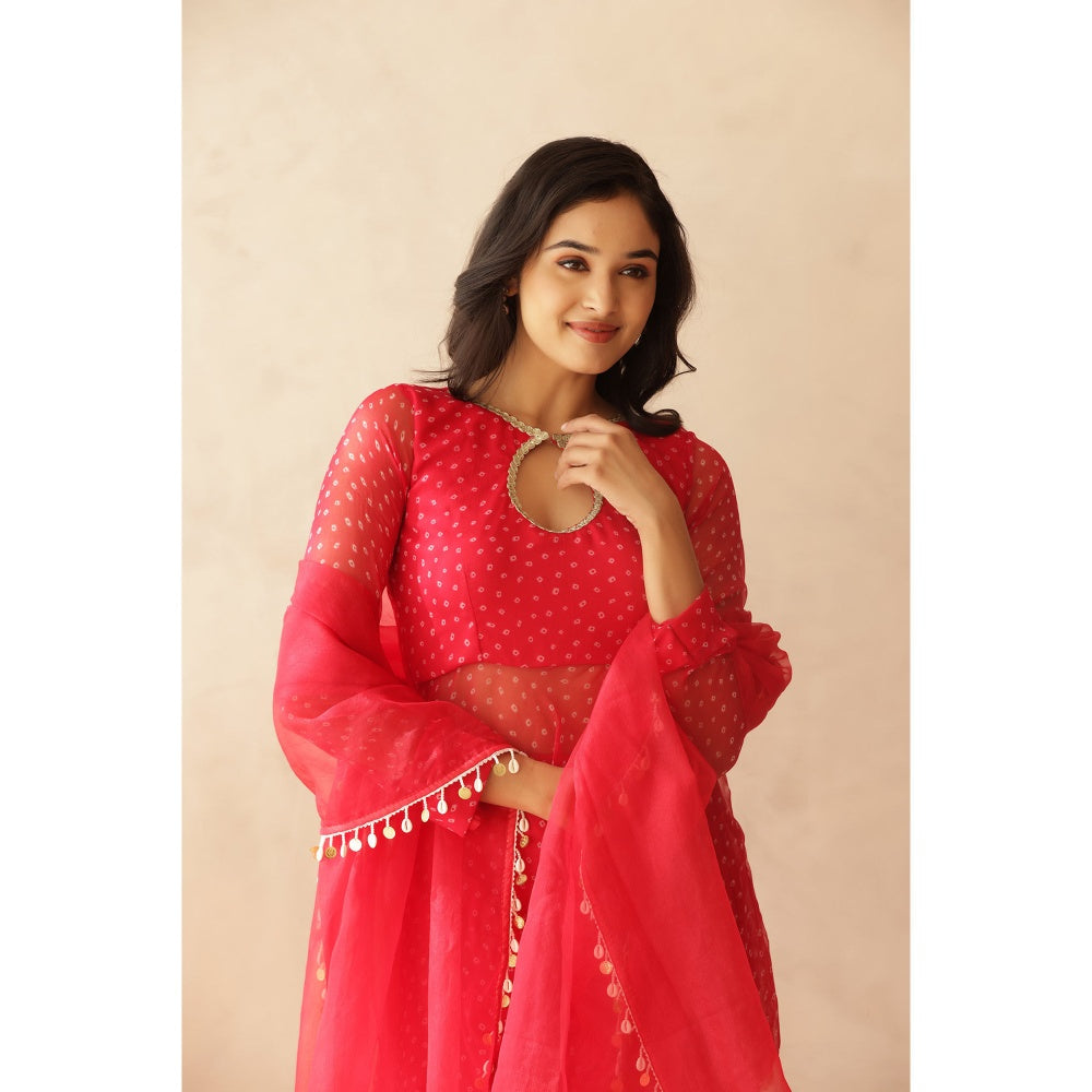 DEASHA INDIA Aarna Pink Bandani Top with Palazzo and Dupatta (Set of 3)