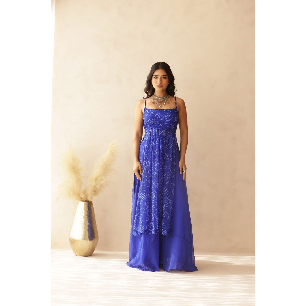 DEASHA INDIA Aditi Blue Bandhej Strap Kurta with Palazzo (Set of 2 ...