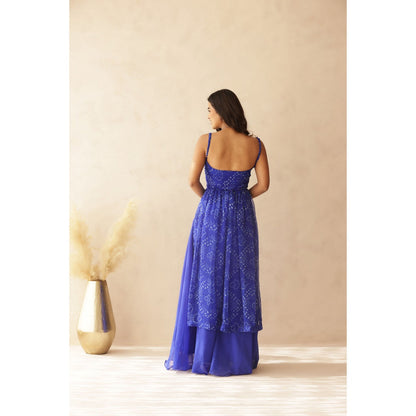 DEASHA INDIA Aditi Blue Bandhej Strap Kurta with Palazzo (Set of 2)