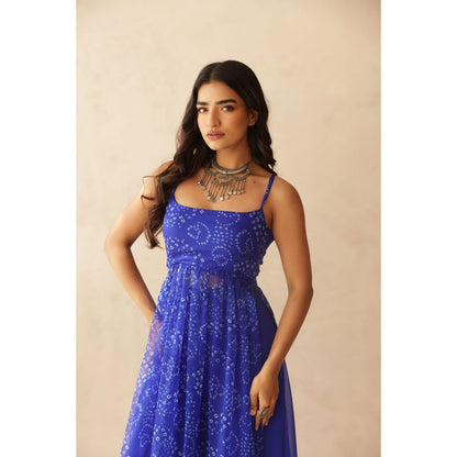 DEASHA INDIA Aditi Blue Bandhej Strap Kurta with Palazzo (Set of 2)