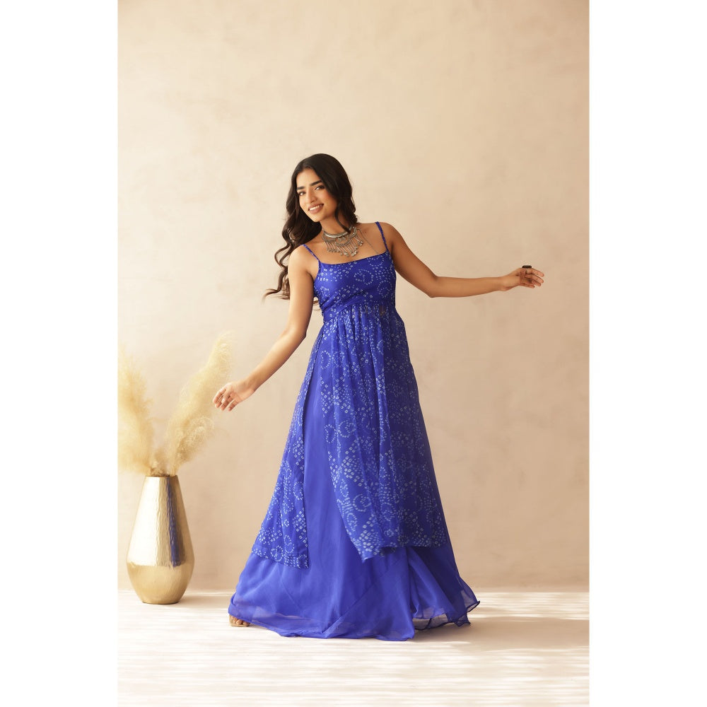 DEASHA INDIA Aditi Blue Bandhej Strap Kurta with Palazzo (Set of 2)