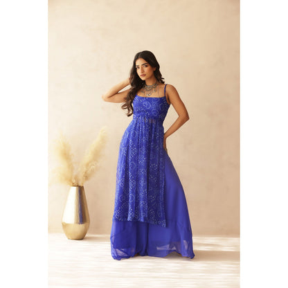 DEASHA INDIA Aditi Blue Bandhej Strap Kurta with Palazzo (Set of 2)
