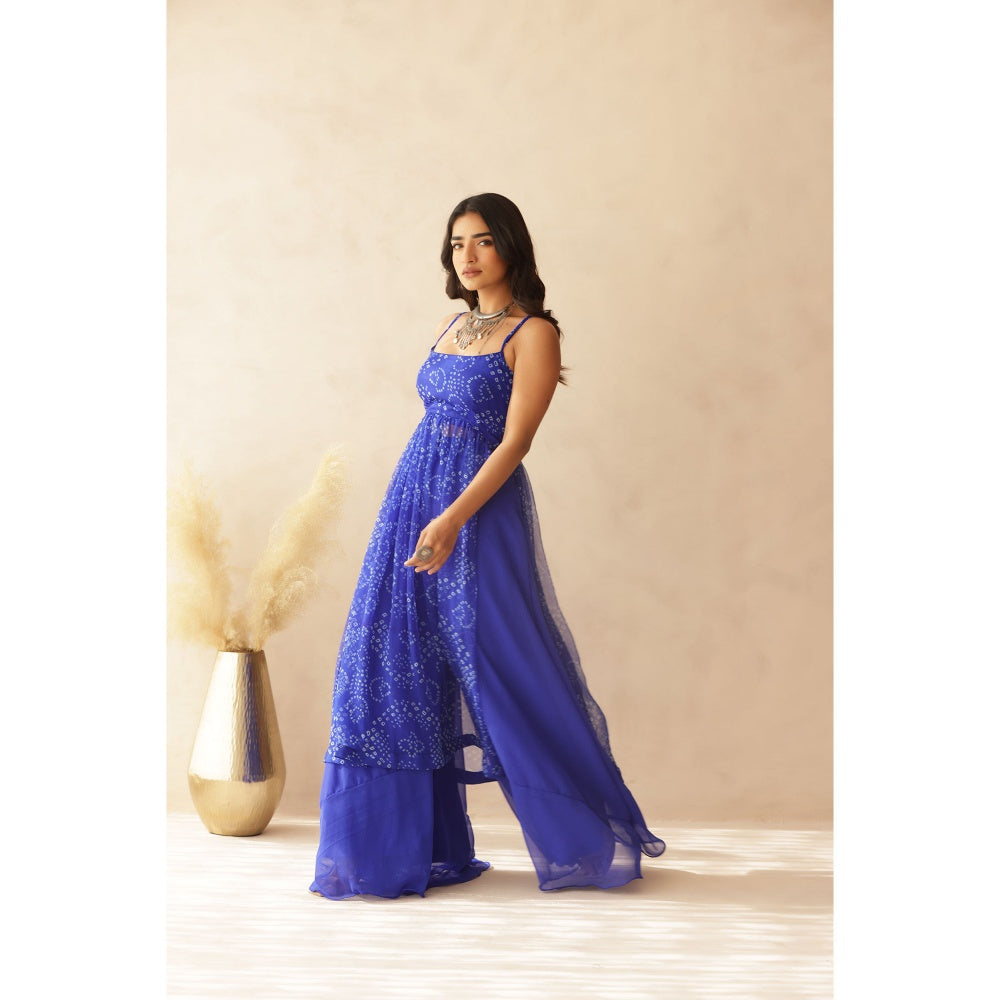 DEASHA INDIA Aditi Blue Bandhej Strap Kurta with Palazzo (Set of 2)