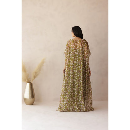 DEASHA INDIA Green Sahar Forest Cape with Blouse and Skirt (Set of 3)