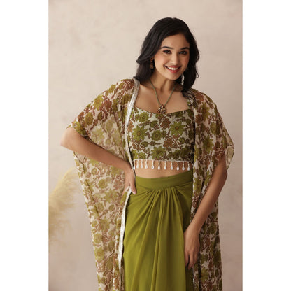 DEASHA INDIA Green Sahar Forest Cape with Blouse and Skirt (Set of 3)
