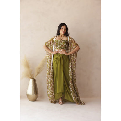 DEASHA INDIA Green Sahar Forest Cape with Blouse and Skirt (Set of 3)