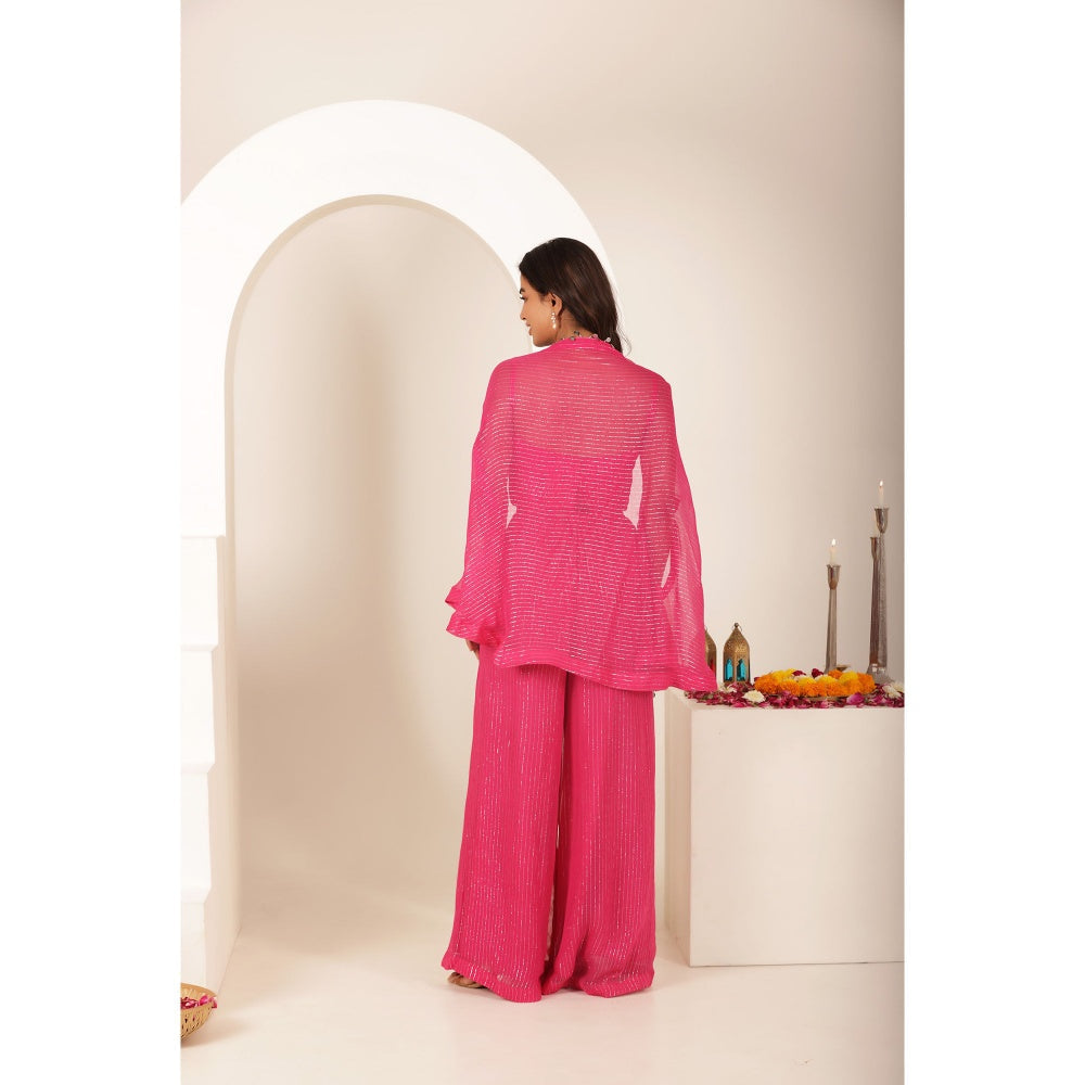 DEASHA INDIA Pakhee Pink Lurex Blouse with Palazzo and Cape (Set of 3)