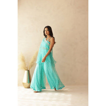 DEASHA INDIA Nirvi Leheriya Green Blouse with Top and Palazzo (Set of 3)