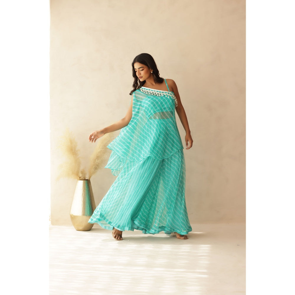 DEASHA INDIA Nirvi Leheriya Green Blouse with Top and Palazzo (Set of 3)