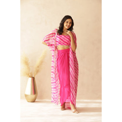 DEASHA INDIA Savya Pink Leheriya Cape with Blouse and Skirt (Set of 3)