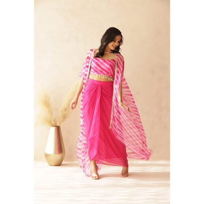 DEASHA INDIA Savya Pink Leheriya Cape with Blouse and Skirt (Set of 3)